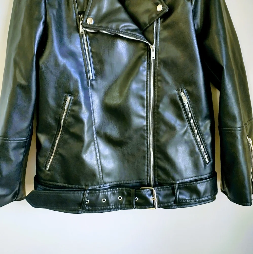 NWOT Shein Black PU Leather Women's Moto Jacket. - Picture 4 of 15